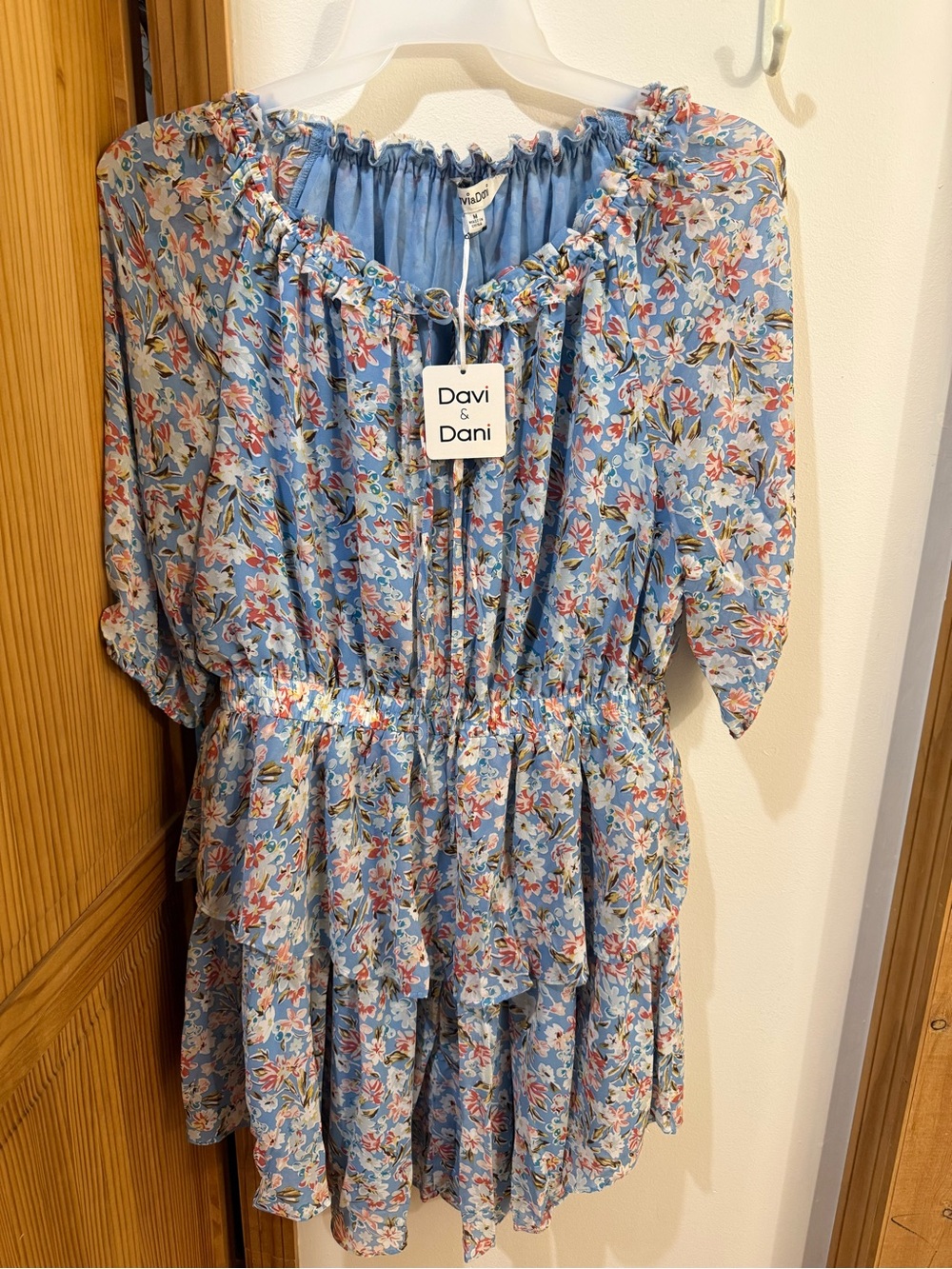 DAVI & DANI Light Blue Floral Tiered Dress